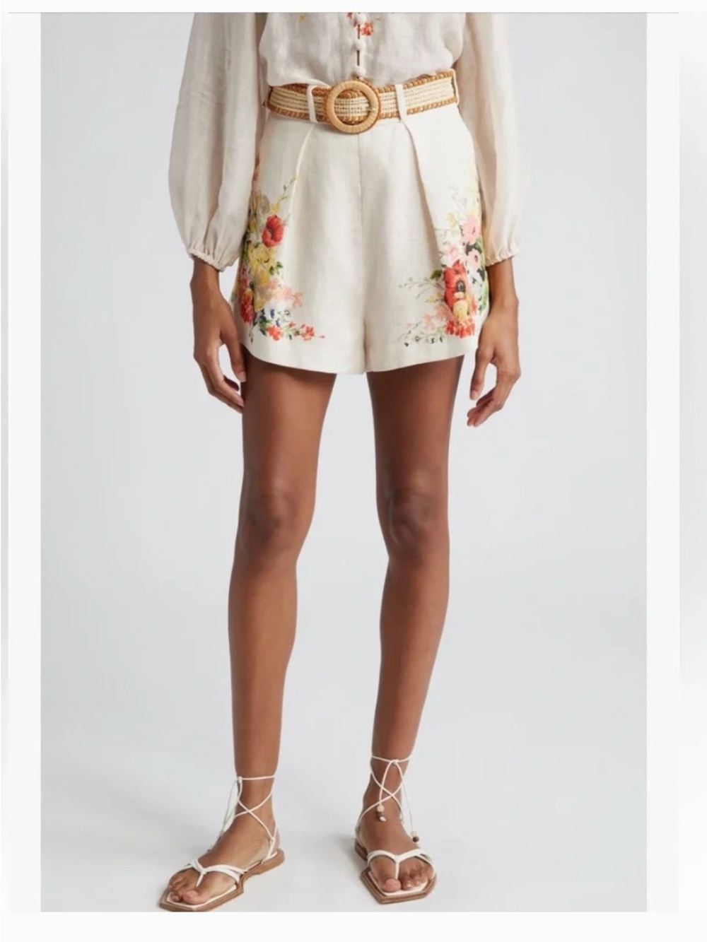 Zimmermann Alight Tuck Linen High-Waist Shorts with Floral Print - NWT - Size 1